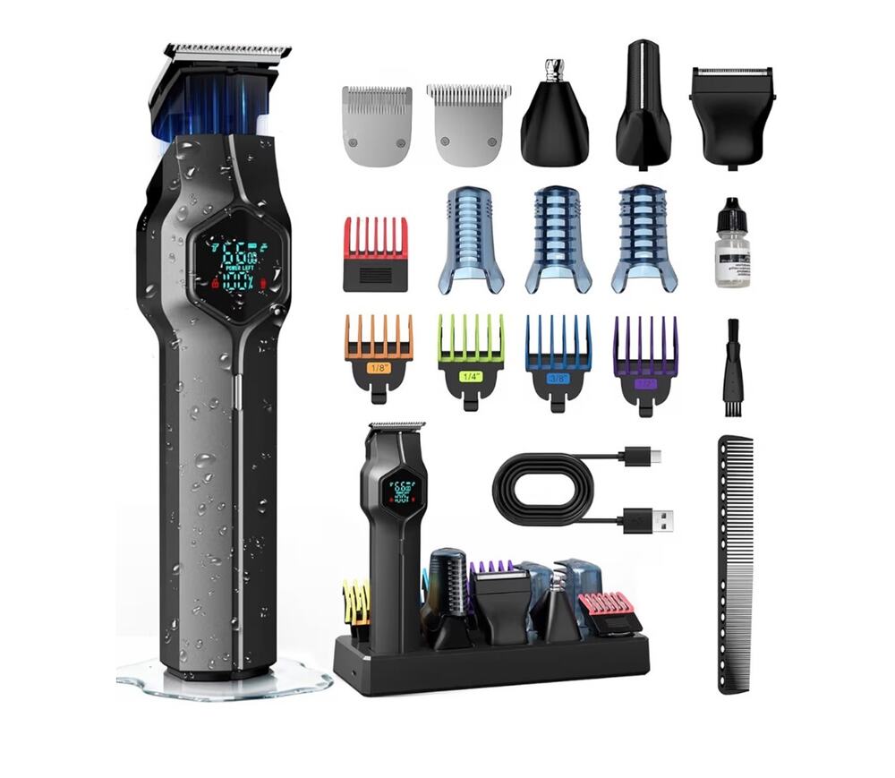 TRIMX Beard Trimmer menMagnetic Snap-on Replacement Heads Charging Dock, IPX7